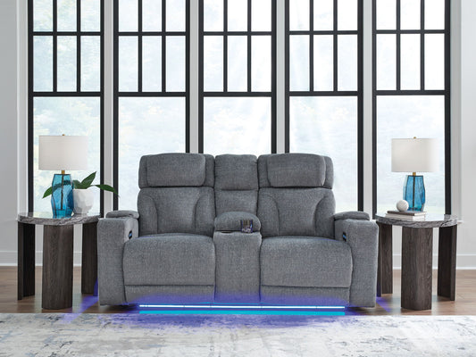 Studio Cave - Power Reclining Loveseat with Console - Steel