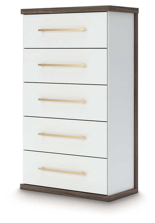 Kendanport - Five Drawer Chest - Brown / White