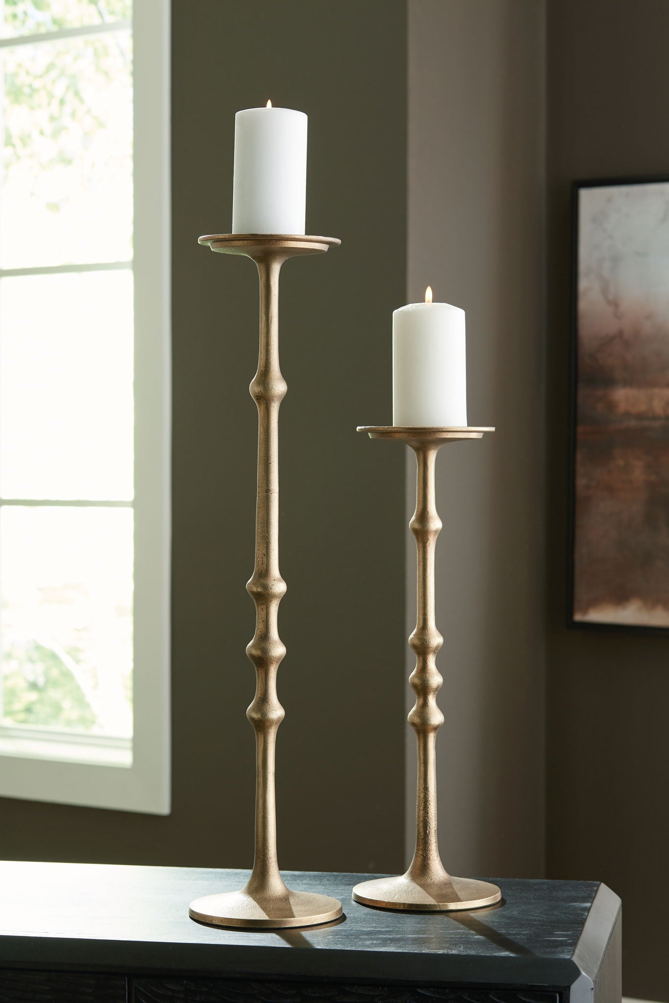 Larwick - Candle Holder Set (Set of 2) - Antique Brass Finish