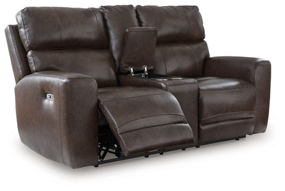 Crossplex - Power Reclining Loveseat / Console / Adjustable Headrest - Smoke