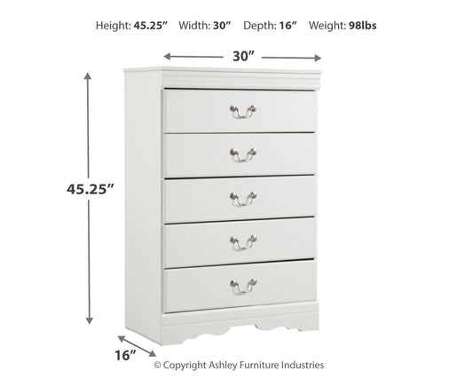 Anarasia - Five Drawer Chest - White