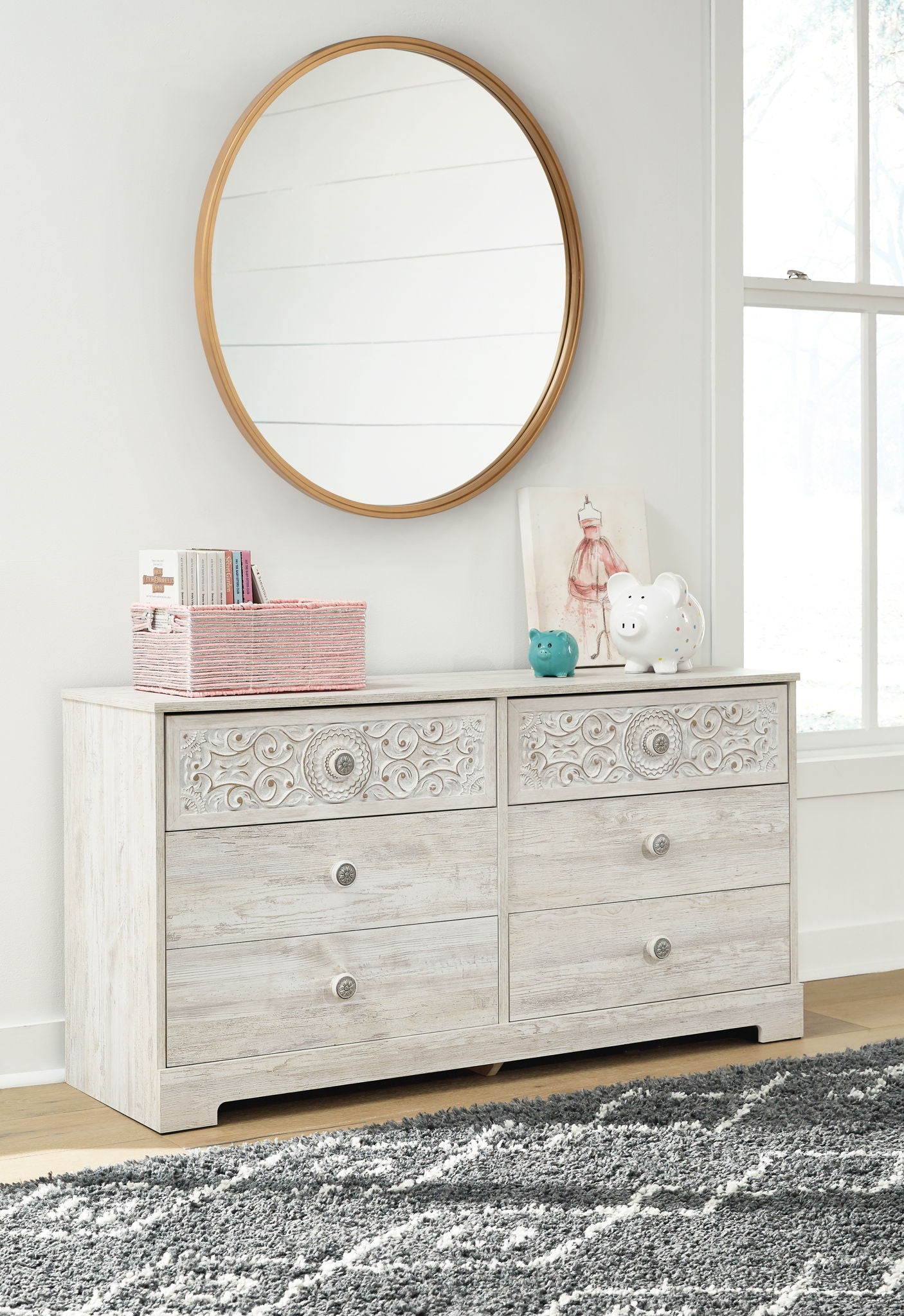 Paxberry - Six Drawer Dresser - Vinyl-Wrapped - Whitewash