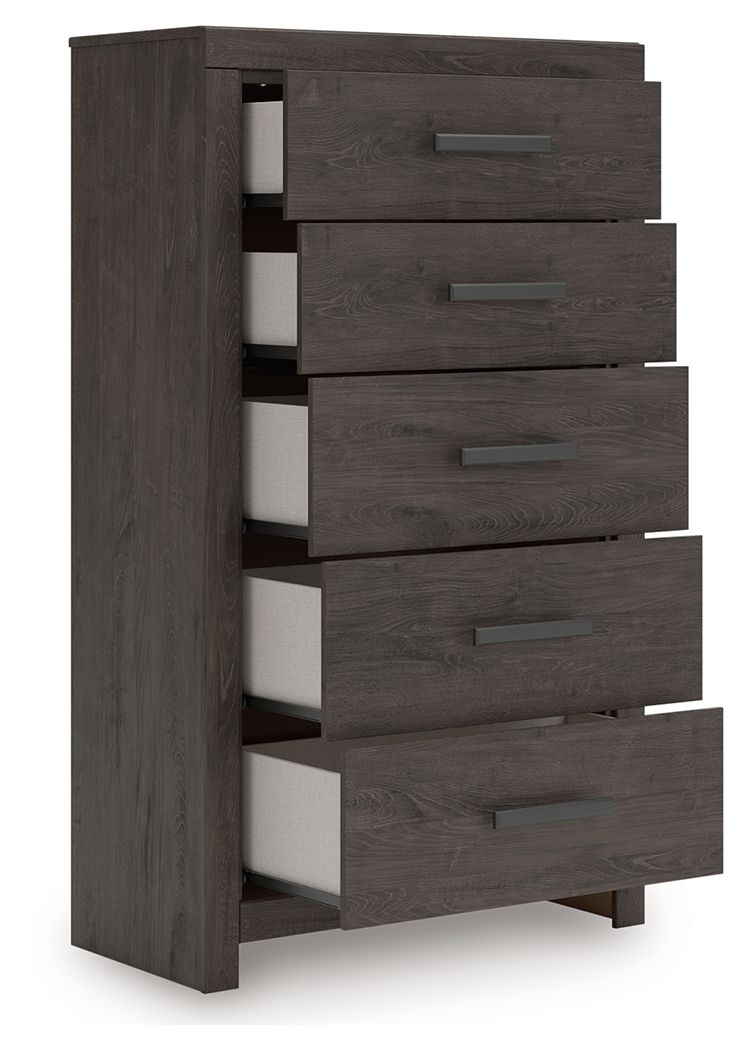 Prendonea - Five Drawer Chest - Charcoal