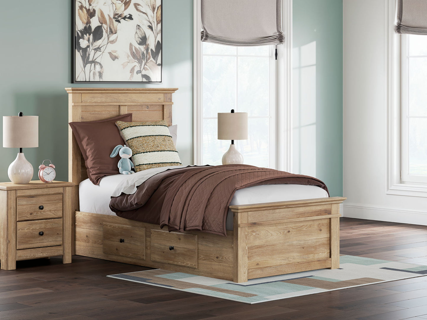 Makidern - Panel Storage Bed With 2 Under Bed Storage Units