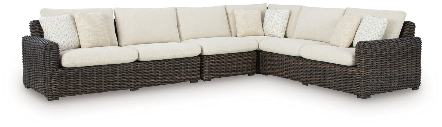Kimora - 4-Piece Outdoor Sectional - Beige / Dark Brown