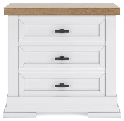 Ashbryn - Three Drawer Night Stand - White / Natural
