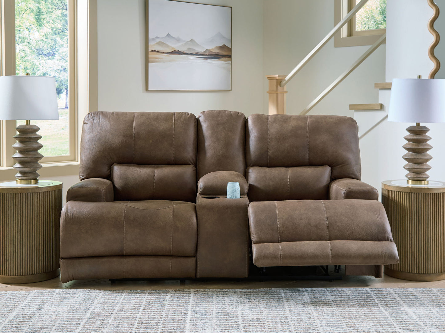 Beckley Place - Power Reclining Loveseat With Console / Adjustable Headrest - Earth