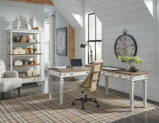 Realyn - Home Office L Shaped Desk - White / Brown