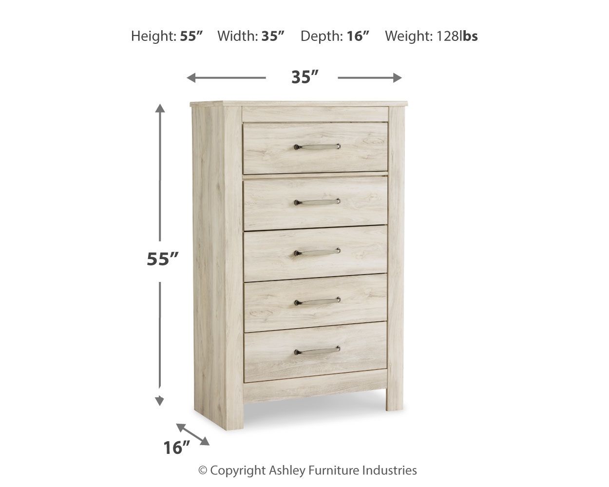 Bellaby - Five Drawer Chest - Whitewash